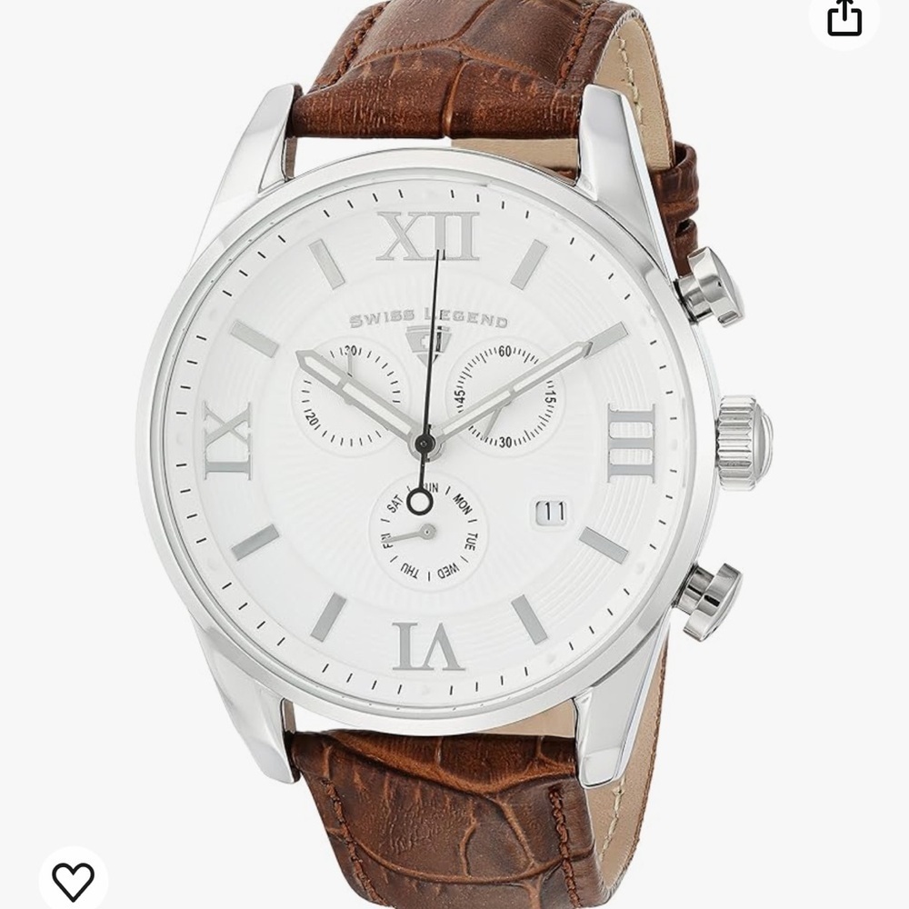 Swiss Legend Leather Watch Brown Mens Wristwatch Watch Round Swiss Quartz Silver